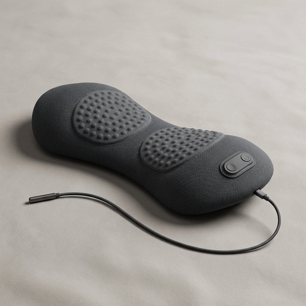 ArchZen dark gray peanut-shaped heated lumbar massage cushion with dimpled domes