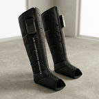 FlowZen black air compression leg recovery boots, pair standing
