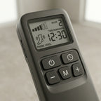 Close-up of the FlowZen controller with LCD screen, mode, timer and pressure buttons