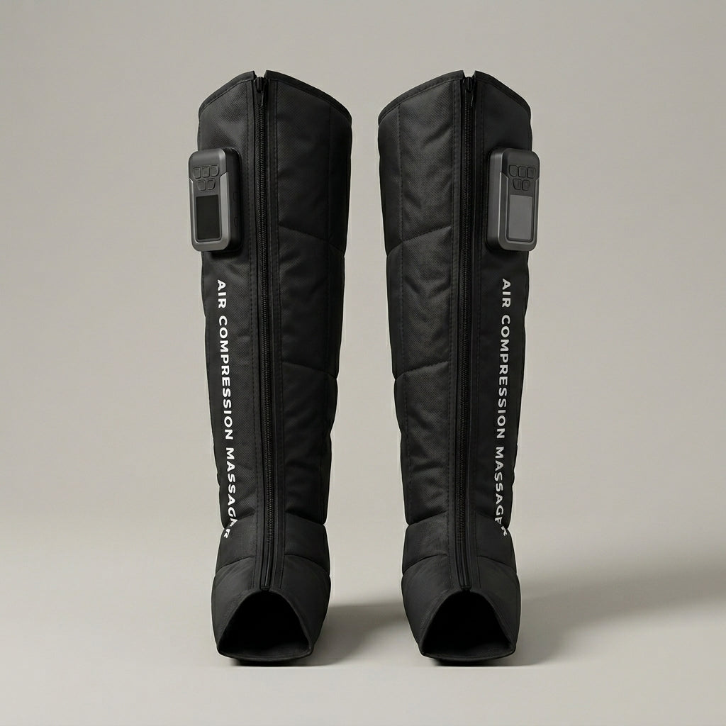 FlowZen black air compression leg boots shown from the front