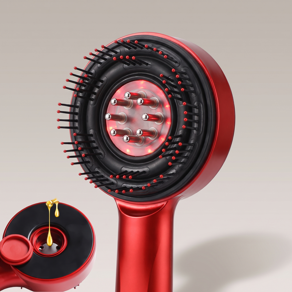 RelaxZen red electric scalp massager with LED guide-ball head