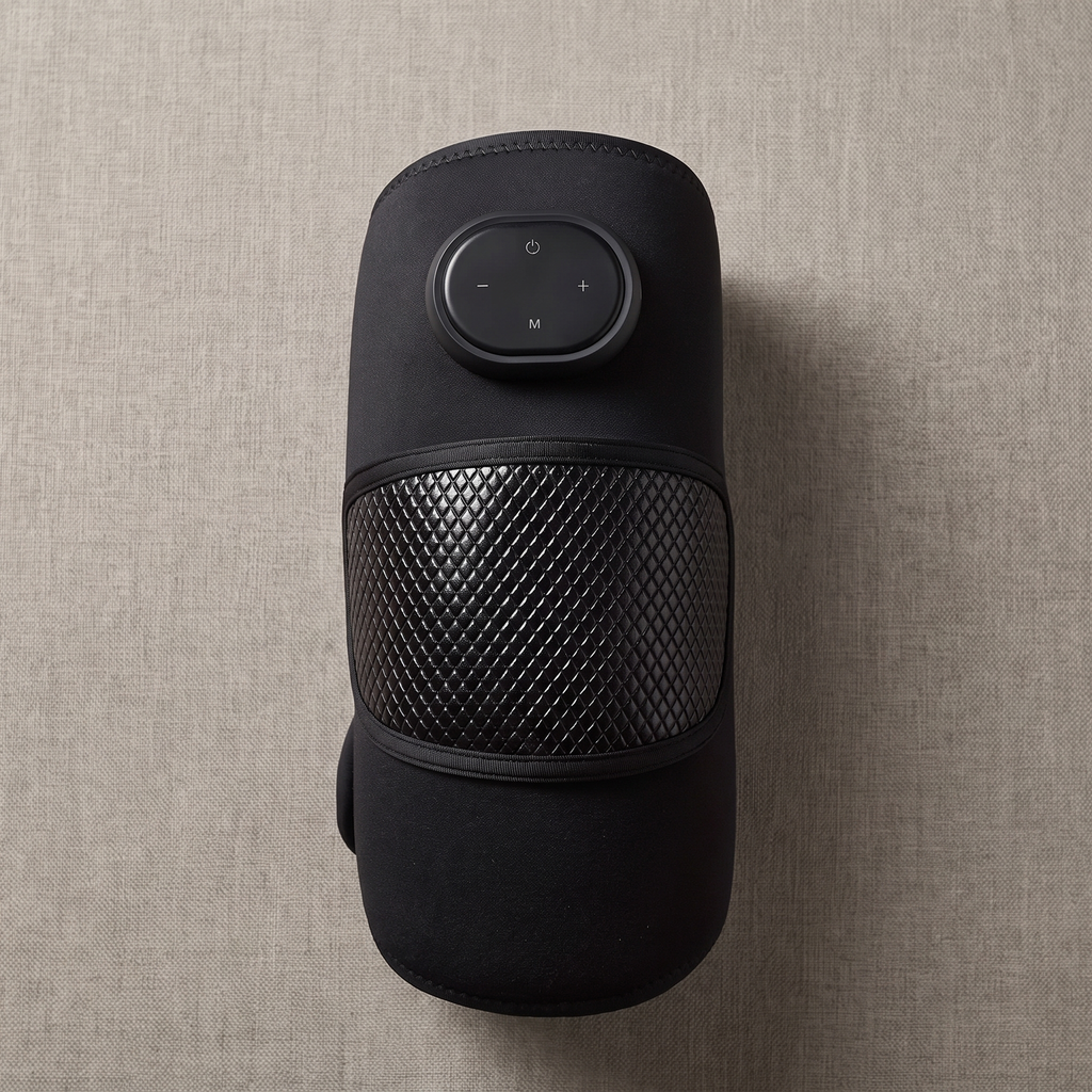KneeZen matte black knee massager with closed diamond panel and control pod