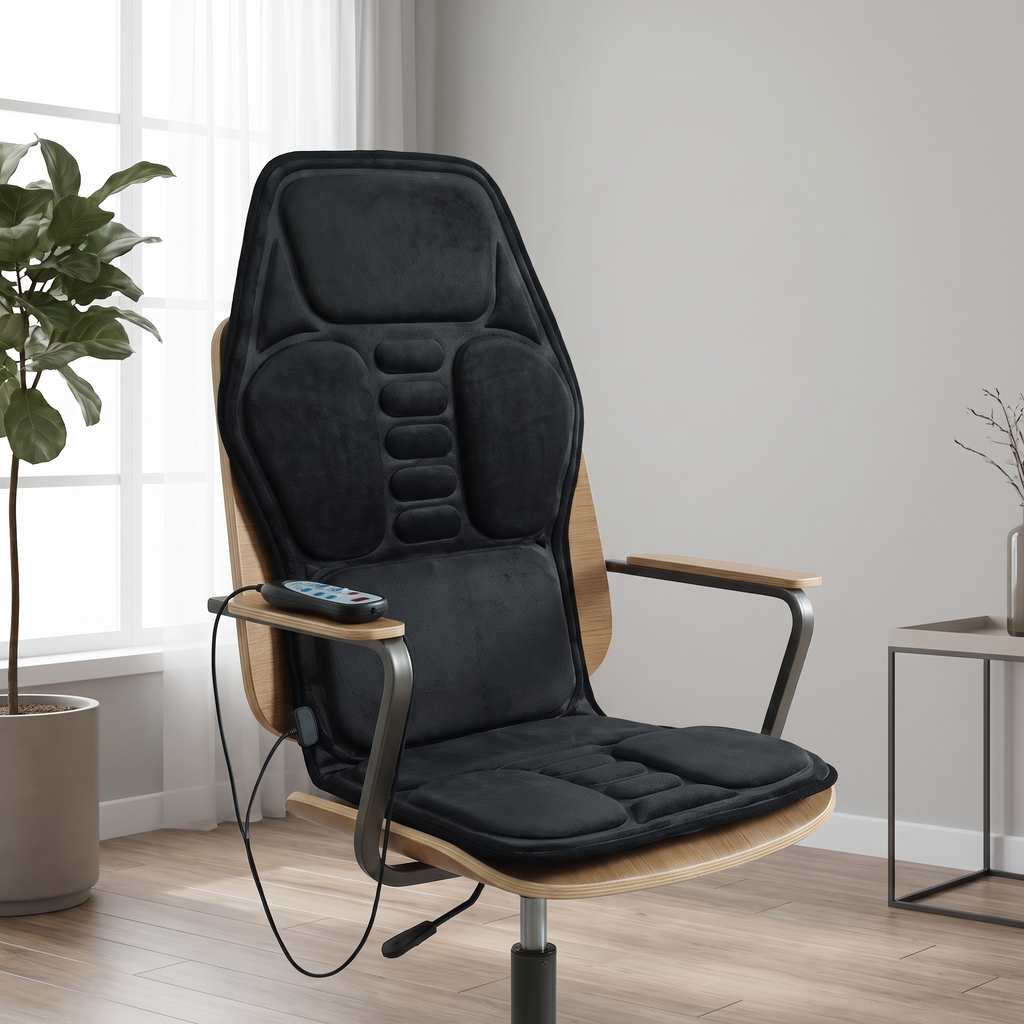 ChairZen black massage cushion on an office chair