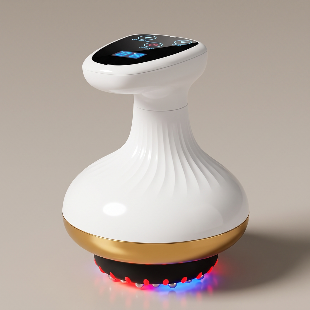 ContourZen white cupping and gua sha massager with gold base band and red and blue LEDs