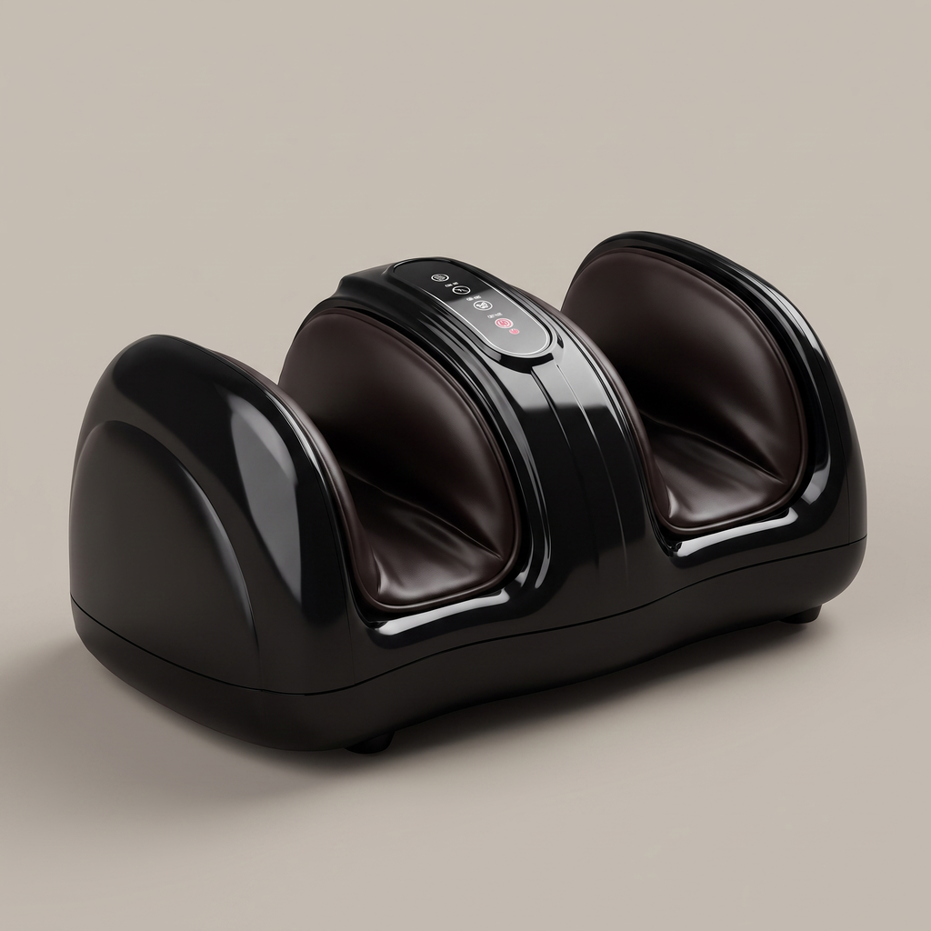CalfZen black foot and calf massager with PU-leather lined foot tunnels