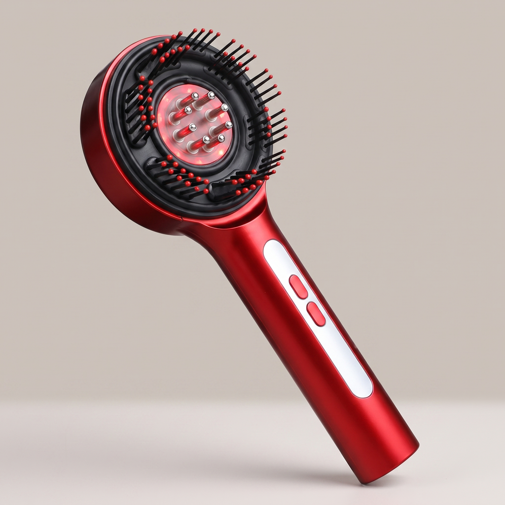 RelaxZen red scalp massager at an angle