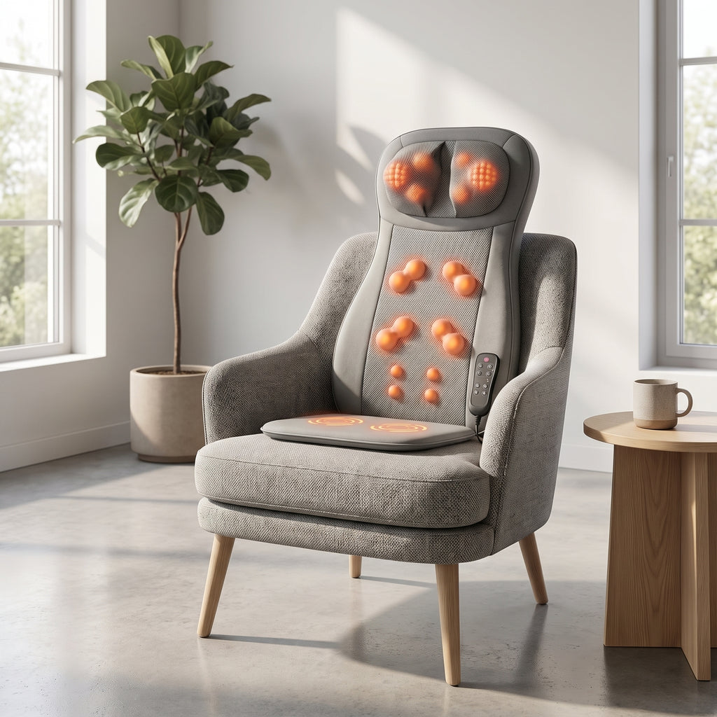 KneadZen shiatsu massage cushion on an armchair