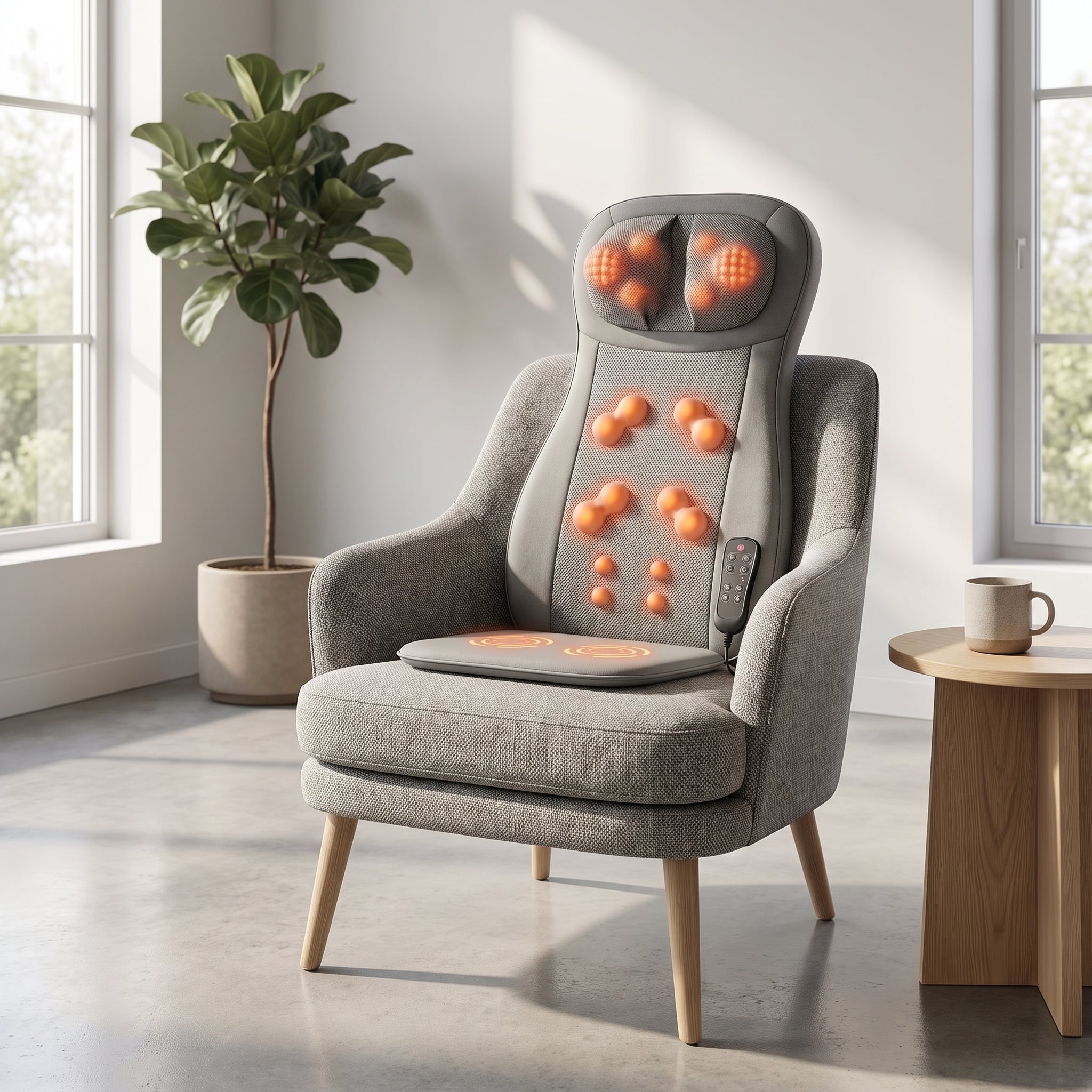KneadZen shiatsu massage cushion on an armchair