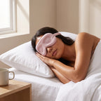 Woman asleep wearing the DreamZen contoured silk sleep mask