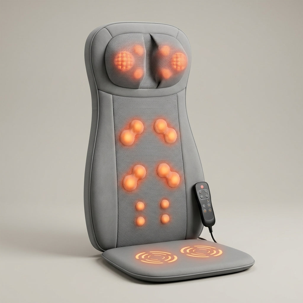 KneadZen grey shiatsu massage seat cushion shown from another angle