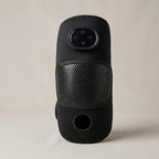 KneeZen black neoprene knee massager shown from another angle with diamond panel