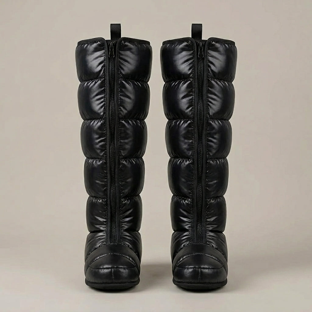 LegZen black quilted air compression leg massage boots, pair standing
