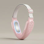 SculptZen pink V-line facial band with over-head strap and blue LED pad