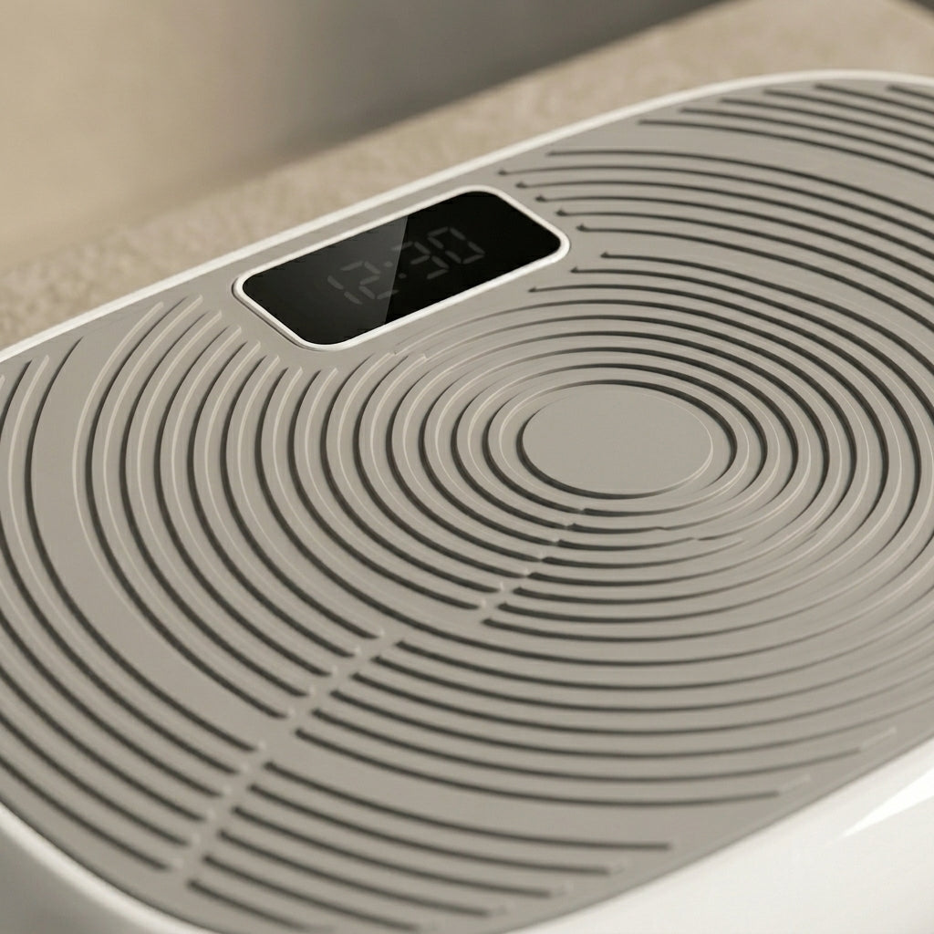 Close-up of the VibeZen gray concentric deck and small black LCD display