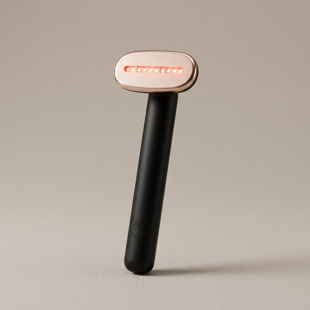 WandZen LED glow face wand, matte black handle with rose-gold red-light head