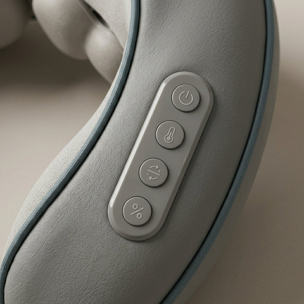 WrapZen control panel close-up with power, heat, kneading and intensity buttons