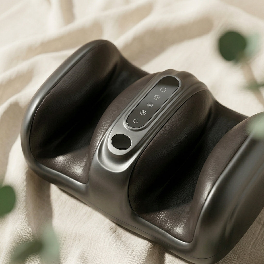 Close-up of CalfZen control panel buttons on dark textured exterior