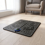 FlexZen foot mat lying flat on a wood floor in a calm living room