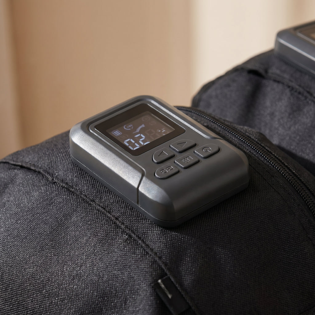 Close-up of the FlowZen boot controller buttons and display