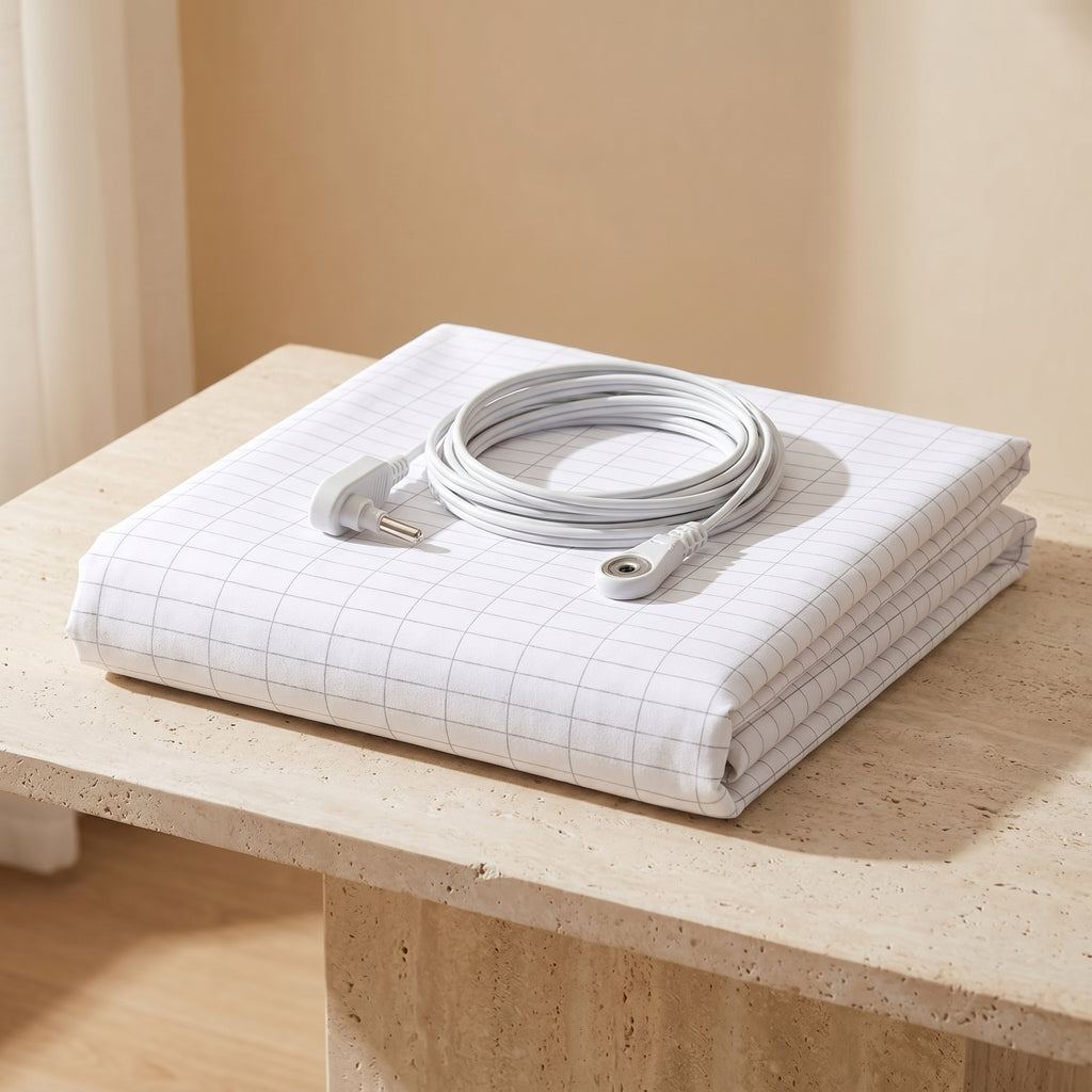GroundZen sheet folded in a neat stack with its coiled connection cord