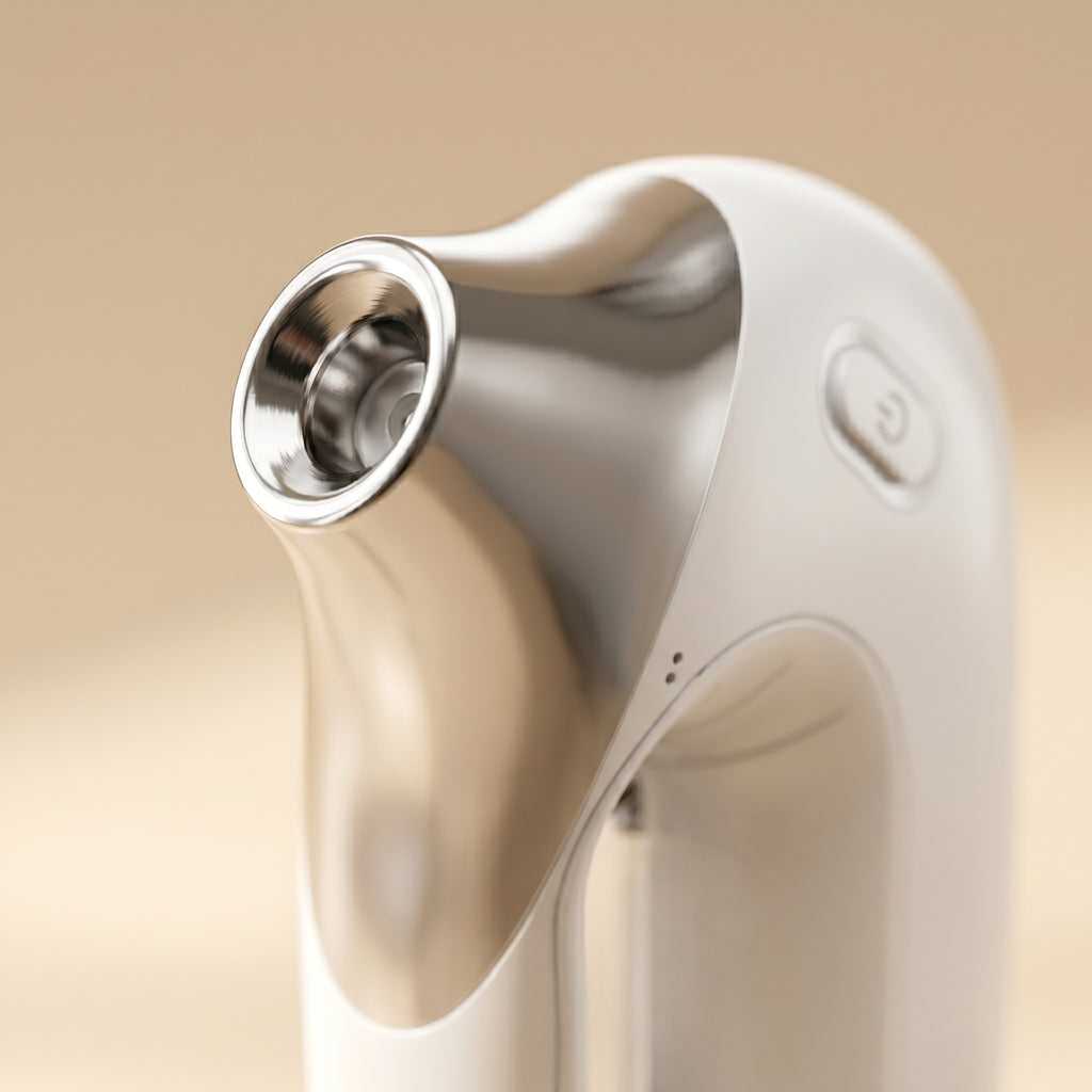 Close-up macro of HydraZen nozzle tip showing silver applicator detail