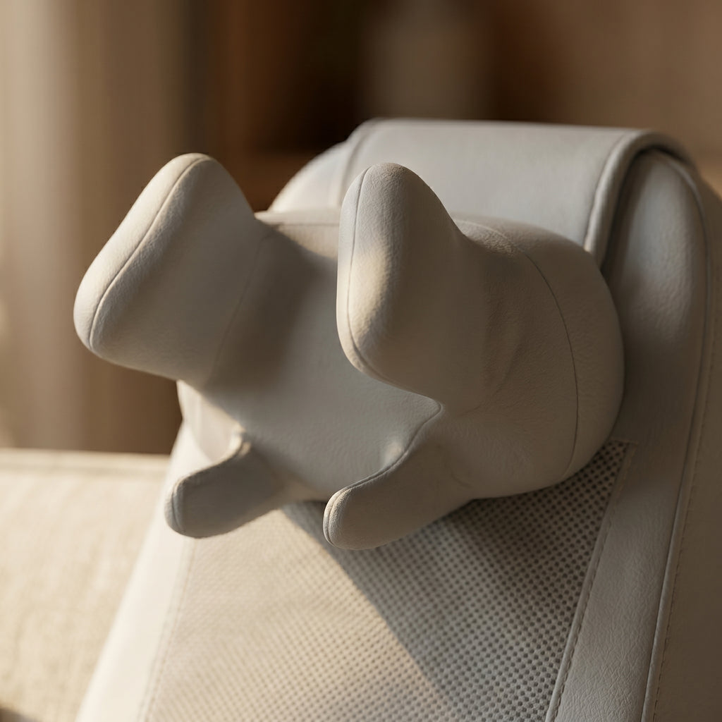 Close-up of KneadZen neck massage nodes with soft studio lighting