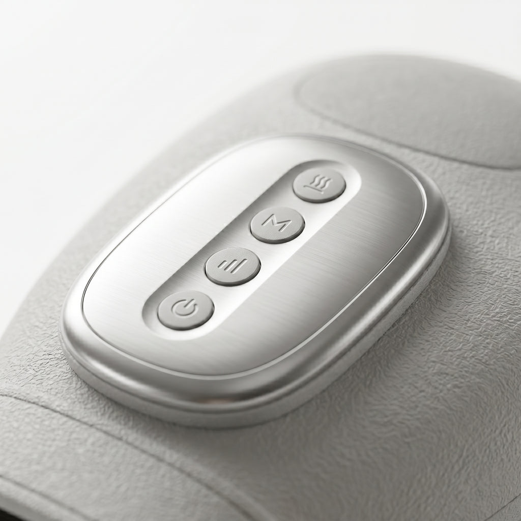 Close-up of PalmZen silver control panel showing four round buttons