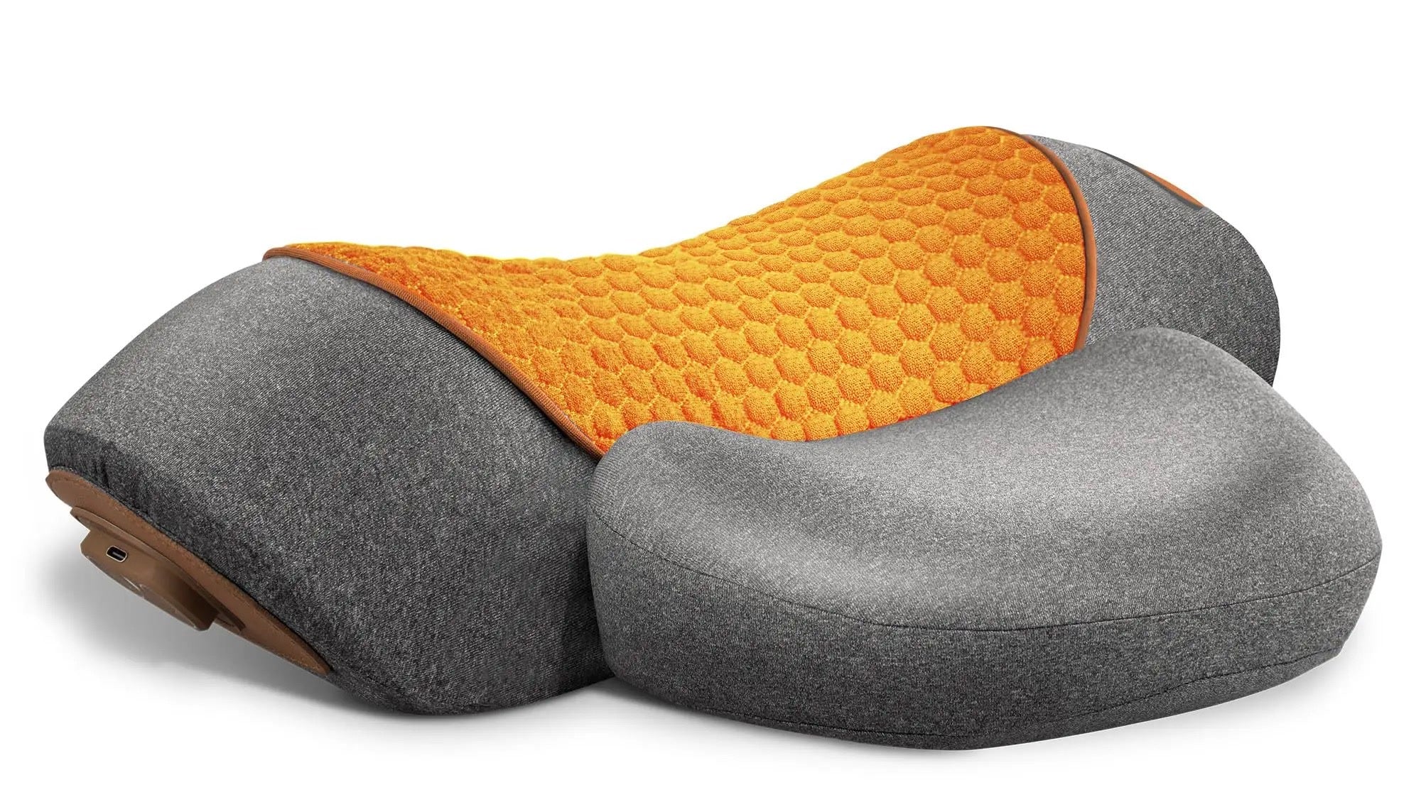 PillowZen grey neck pillow shown from the side on a plain white background