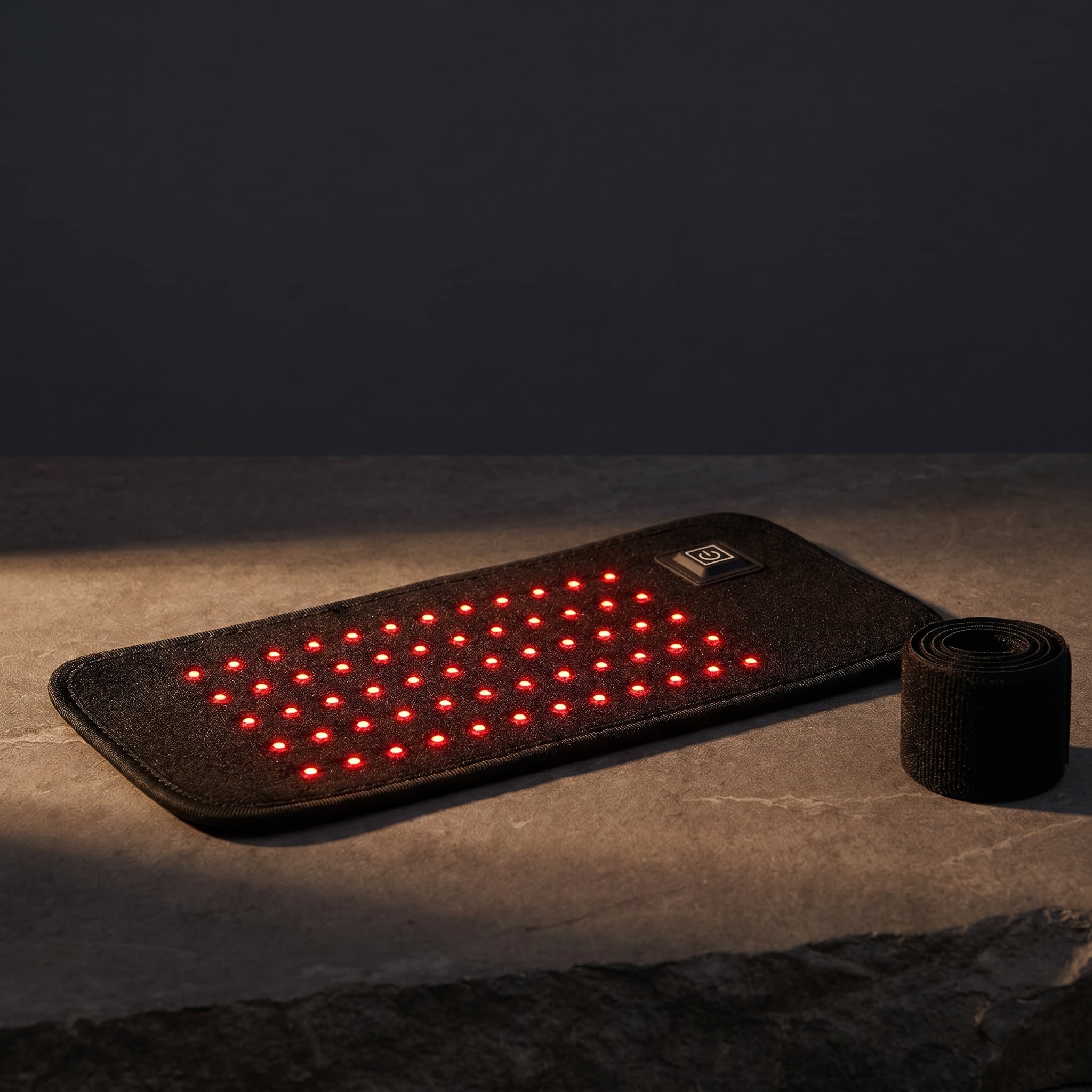 ThermaZen red light pad on dark stone in evening light