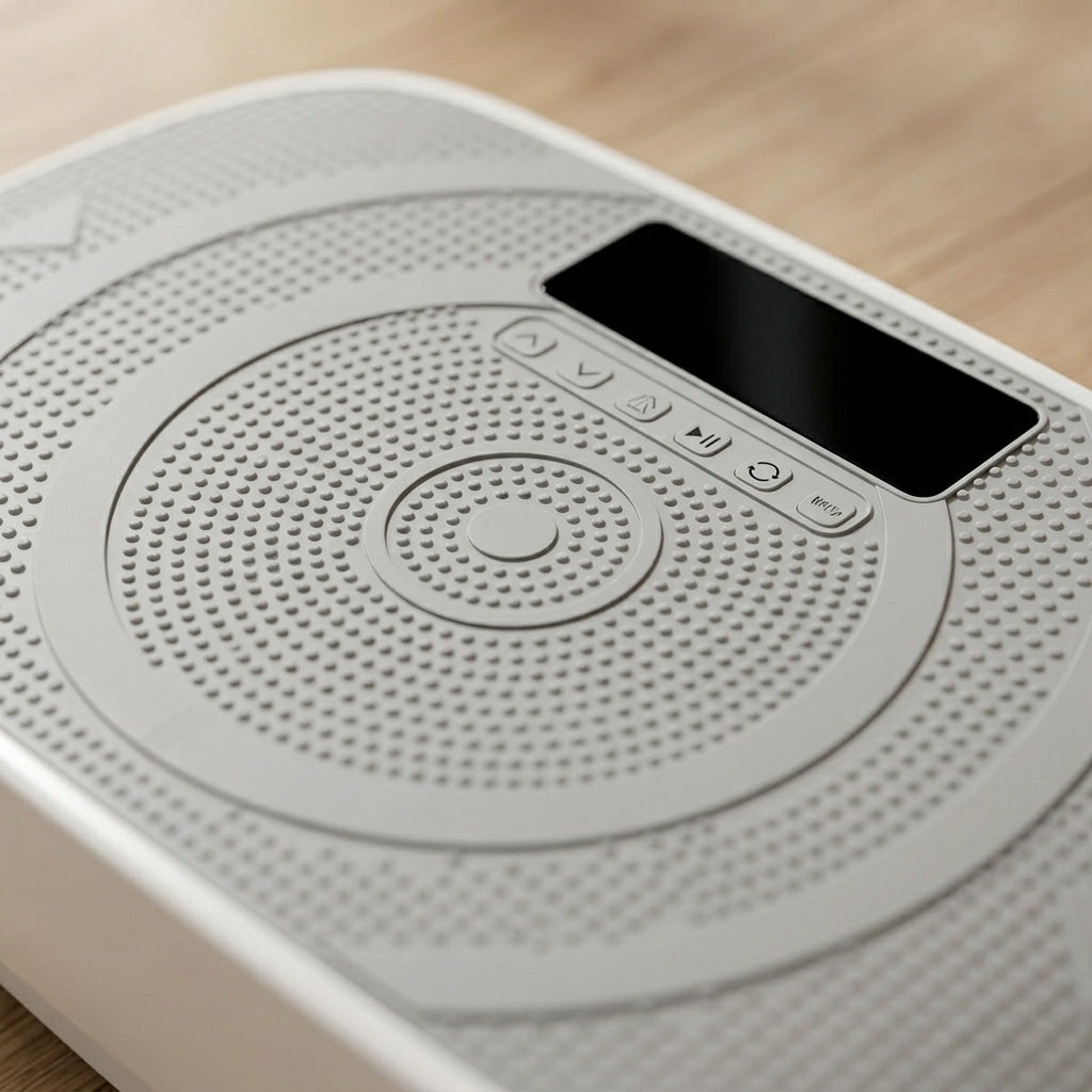 Close-up of VibeZen textured grip surface and black LCD display panel