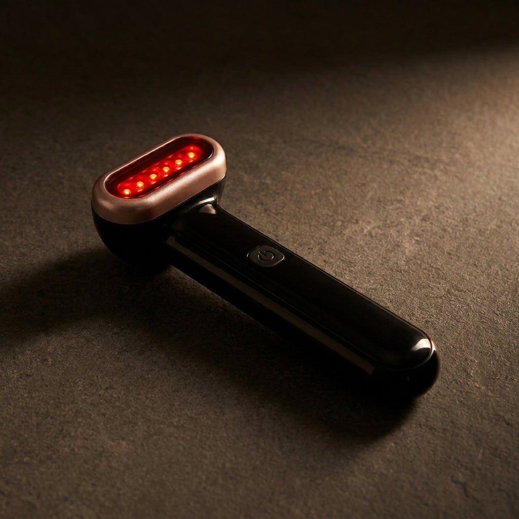 WandZen face wand on dark charcoal stone with dramatic evening side lighting